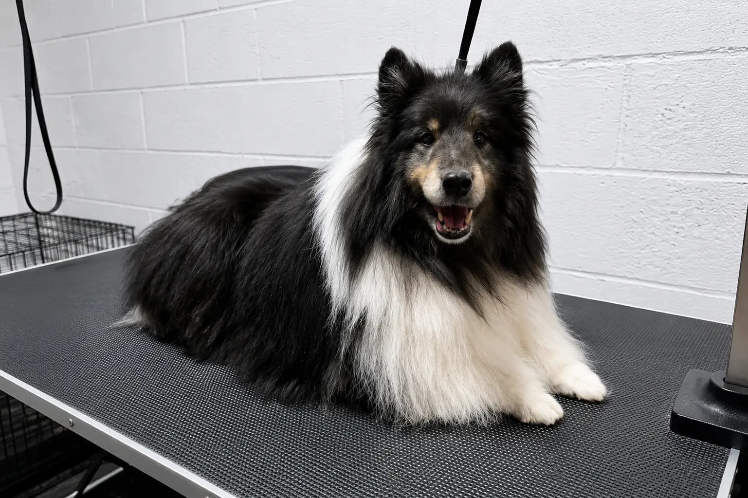 Dog being groomed